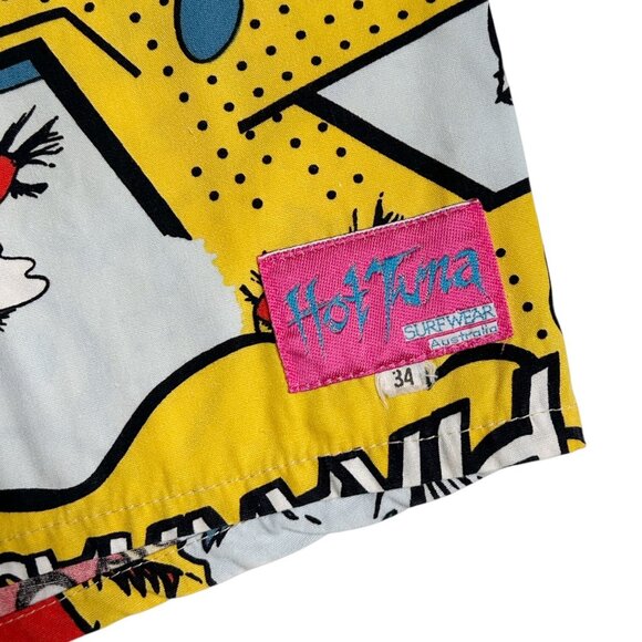 90s Vintage Hot Tuna Shorts Australia Piranha Cartoon Comic Surf Board Pop Art. - Picture 6 of 7